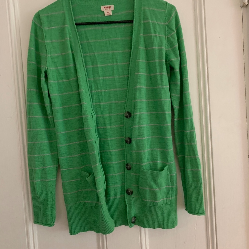 Green and gray striped cardigan